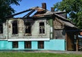 The old wooden village house after fire