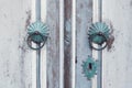 Old wooden vintage door, metal door handle decoration. antique e Royalty Free Stock Photo