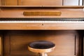 Old wooden vintage piano keys on wooden musical instrument in front view Royalty Free Stock Photo