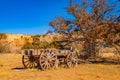 Old wooden cart on the western landscape of New Mexico Royalty Free Stock Photo