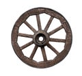 Old wooden wagon wheel isolated on white Royalty Free Stock Photo