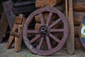 Old wooden wagon wheel Royalty Free Stock Photo