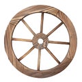 Old wooden wagon wheel on white