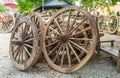 The old wooden wagon wheels Royalty Free Stock Photo