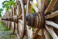 The old wooden wagon wheels Royalty Free Stock Photo