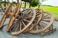 The old wooden wagon wheels Royalty Free Stock Photo