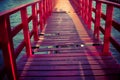Old wooden walkway red bridge Royalty Free Stock Photo