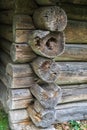 old wooden wall made from logs pattern corner of the house Royalty Free Stock Photo