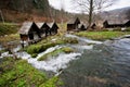 Old Wooden Water Mills Built On A Fast Flowing River Canal In The Popular Ancient Village