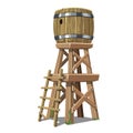 Old wooden water tower on white background