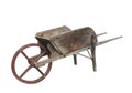 Old wooden wheel barrow isolated. Royalty Free Stock Photo