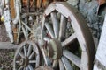 Old wooden wheel of the cart as a decoration for the room Royalty Free Stock Photo