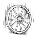 Old Wooden Wheel,Old cart wheel, black and white drawing, vintage drawing.