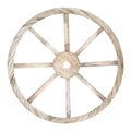 Old wooden wheel textured and detailed isolated on white background. Wild west, rustic, rural object, ancient, vintage Royalty Free Stock Photo