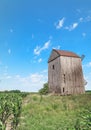 Old wooden windmill in cornfield Royalty Free Stock Photo