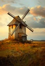 Old wooden windmill on the field Royalty Free Stock Photo