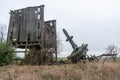 Old wooden windmill structure from 1850 - the oldest type of European windmill Royalty Free Stock Photo