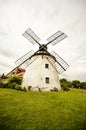 Old, wooden windmill from XIX century in a rural scenery south moravia, czech republic.