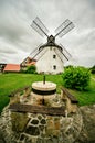 Old, wooden windmill from XIX century in a rural scenery south moravia, czech republic.