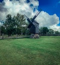 Old wooden windmills in Estonia.