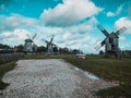 Old wooden windmills in Estonia.