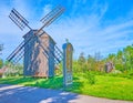 The old wooden windmills in Pereiaslav Scansen, Ukraine