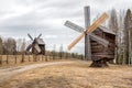 Old wooden windmills in the reserve Malye Korely