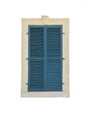 Old wooden window with closed blue attice shutters. Vertical. Isolated on a white background Royalty Free Stock Photo