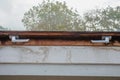 Old wooden window frame with dirty mold and broken inside a old house, needs renovation Royalty Free Stock Photo