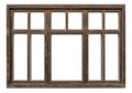 Old wooden window frame with many panes isolated on white Royalty Free Stock Photo