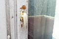 Old wooden window with peeling paint and durt needed to be repaired or replaced Royalty Free Stock Photo