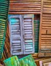 Old wooden window shutters of an Mediterranean house, vintage background Royalty Free Stock Photo