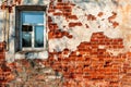 Old wooden windows on the background of an old brick wall Royalty Free Stock Photo