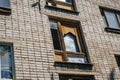 old wooden Windows in a brick house apartment Royalty Free Stock Photo