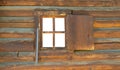 Old wooden Windows with open shutters. Old Russian country style Royalty Free Stock Photo