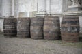 Old wooden wine and bear barrels