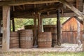 Old wooden wine handcrafted barrel from Romania, Traditional wine making