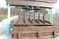 An old wooden wine press for pressing grapes Royalty Free Stock Photo