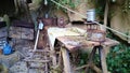 Old rustic workbench in the wilderness Royalty Free Stock Photo