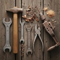 The tools display signs of age with rust and patina suggesting regular use in Royalty Free Stock Photo
