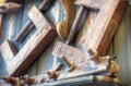 Old woodworking tools on wall Royalty Free Stock Photo