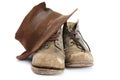 Old Workboots and Hat Royalty Free Stock Photo