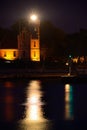 Old, but working, lighthouse in Ustka at night, Poland, Baltic. Royalty Free Stock Photo