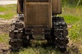 Old working tractor stands on a field in Ukraine to dig up land Royalty Free Stock Photo