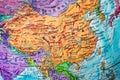 An old world globe map, close-up of China and Asia. Royalty Free Stock Photo