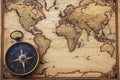 Old world map background with vintage compass, geo navigation concept Royalty Free Stock Photo