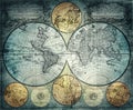 Old world map of the 18th century.  Concept on the theme of travel, adventure, geography, discovery, history. Pirate and nautical Royalty Free Stock Photo