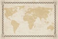 Old world map. Vector paper texture with border frame. Vintage vautical compass. Retro design banner. Decorative antique Royalty Free Stock Photo