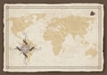 Old world map. Vector paper texture with border frame. Wind rose. Vintage vautical compass. Retro design banner Royalty Free Stock Photo