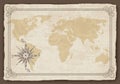 Old world map. Vector paper texture with border frame. Wind rose. Vintage vautical compass. Retro design banner Royalty Free Stock Photo